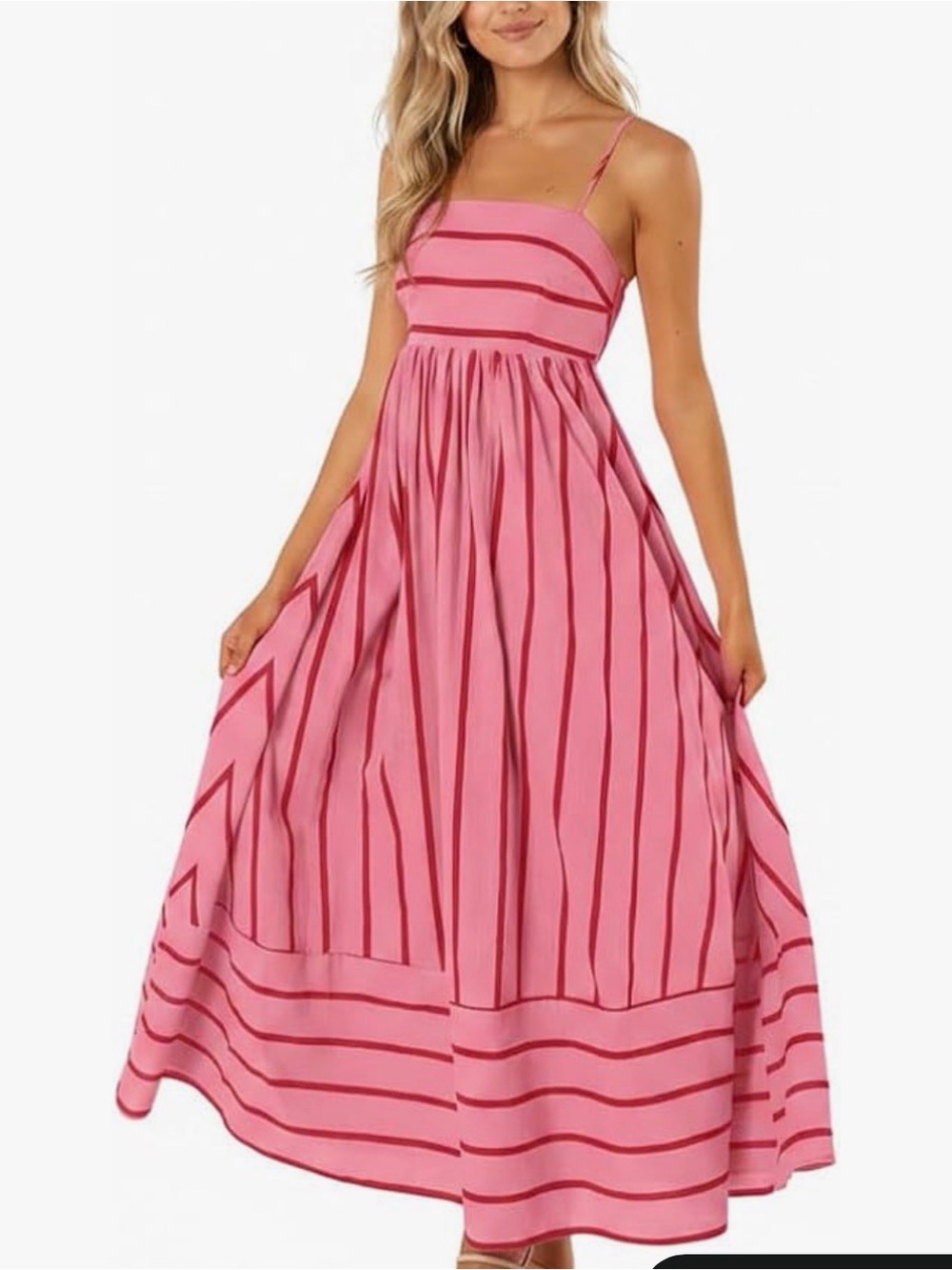 Chouyatou Women's Striped Back Smocked Maxi Dress  Cut Out Flowy Swing MaxiDress